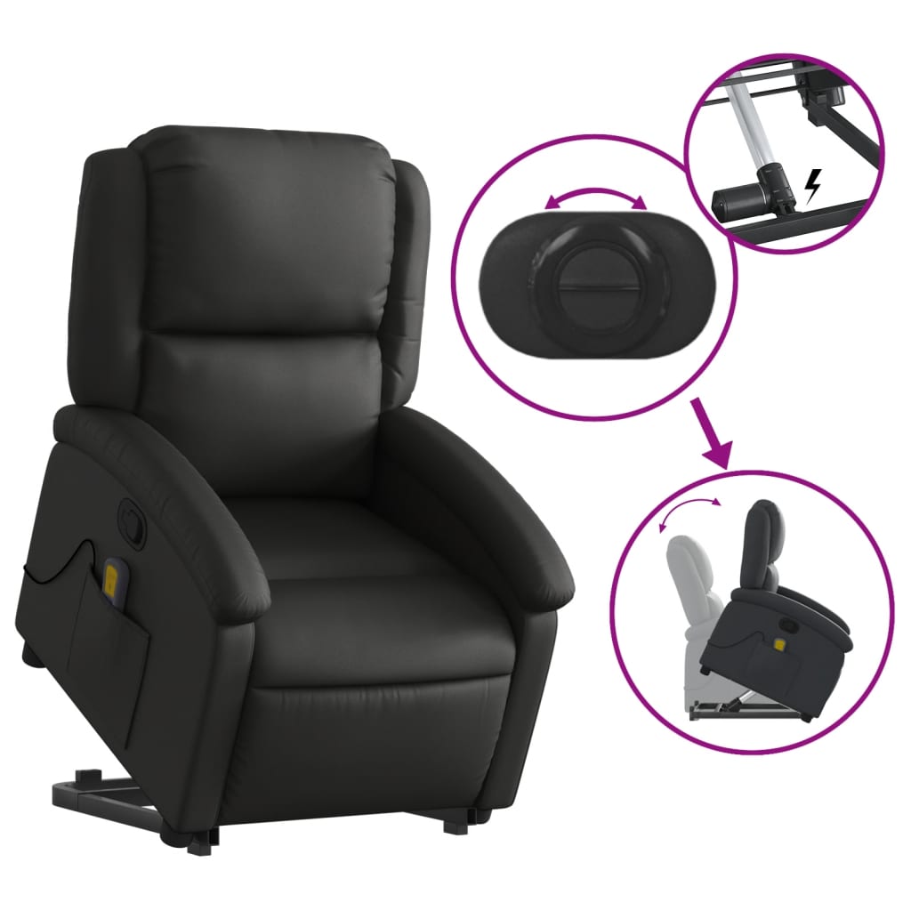 vidaXL Sillón reclinable de masaje elevable cuero auténtico negro