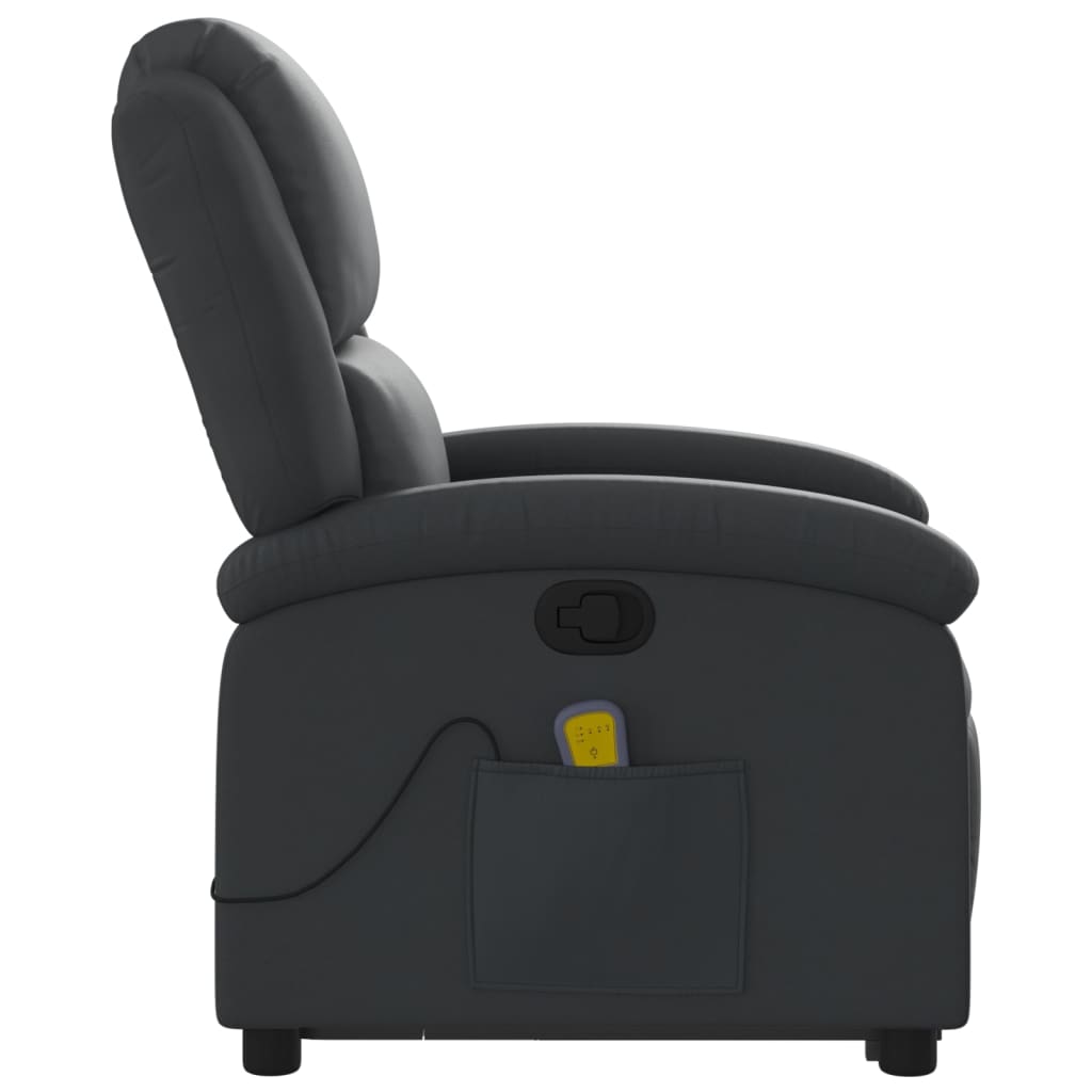 vidaXL Sillón reclinable de masaje elevable cuero auténtico negro