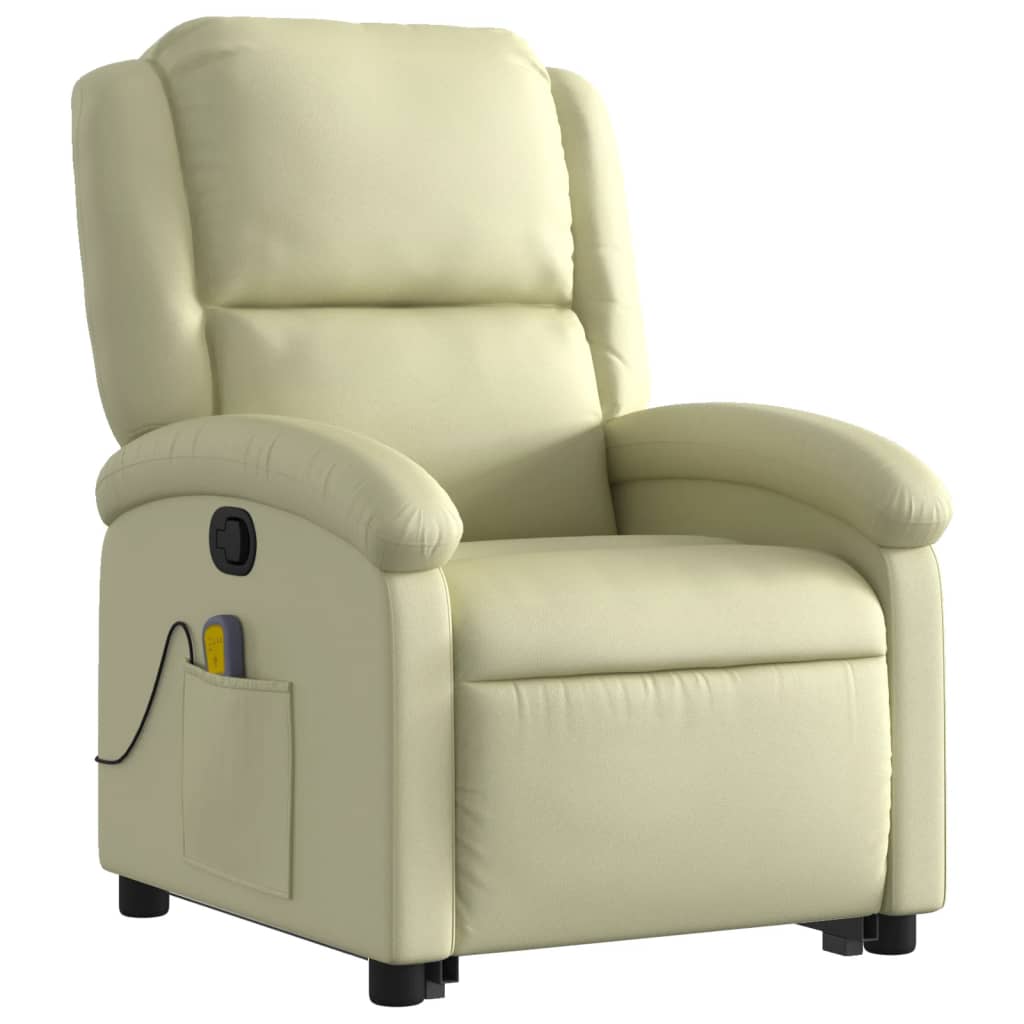 vidaXL Sillón reclinable de masaje elevable cuero auténtico crema