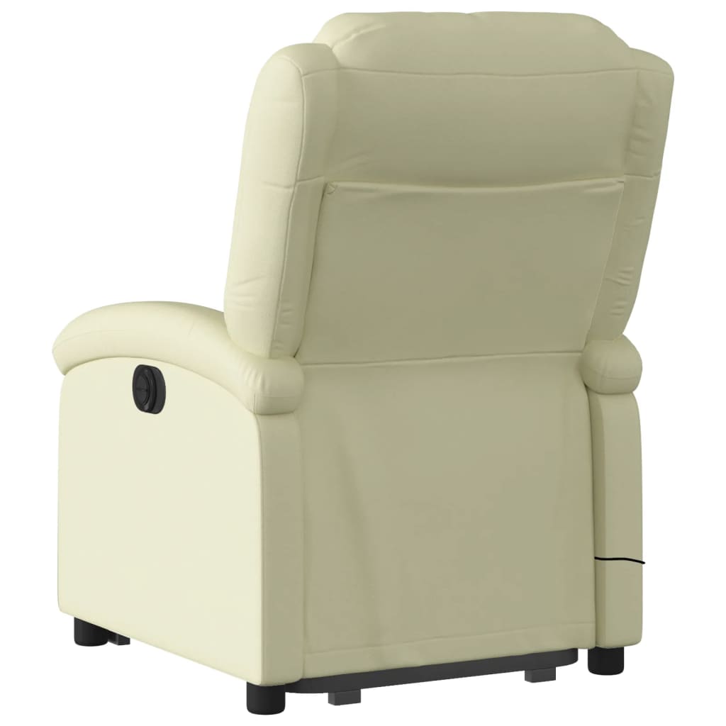 vidaXL Sillón reclinable de masaje elevable cuero auténtico crema