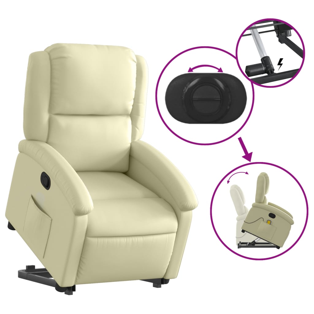 vidaXL Sillón reclinable de masaje elevable cuero auténtico crema