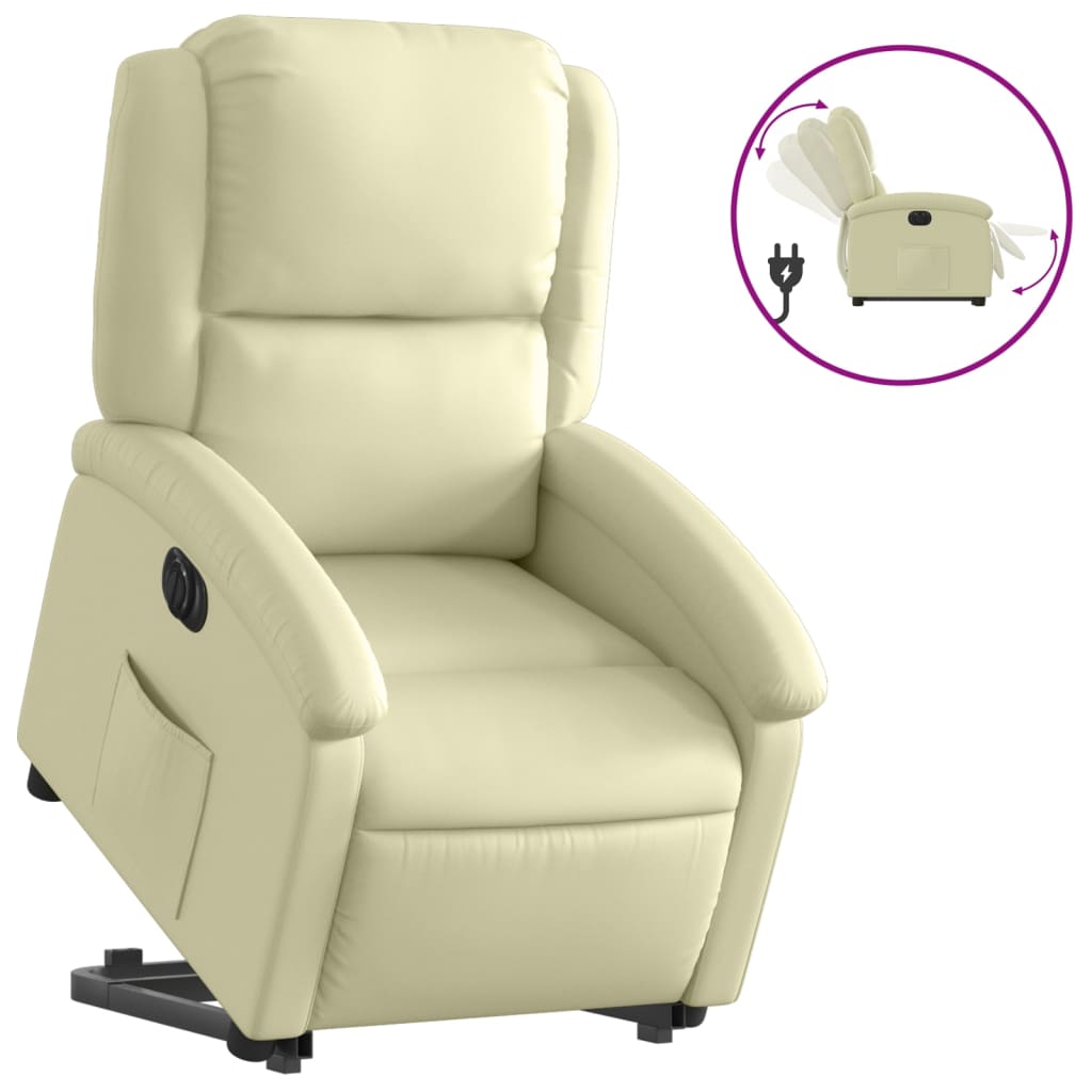 vidaXL Sillón reclinable eléctrico elevable cuero auténtico crema