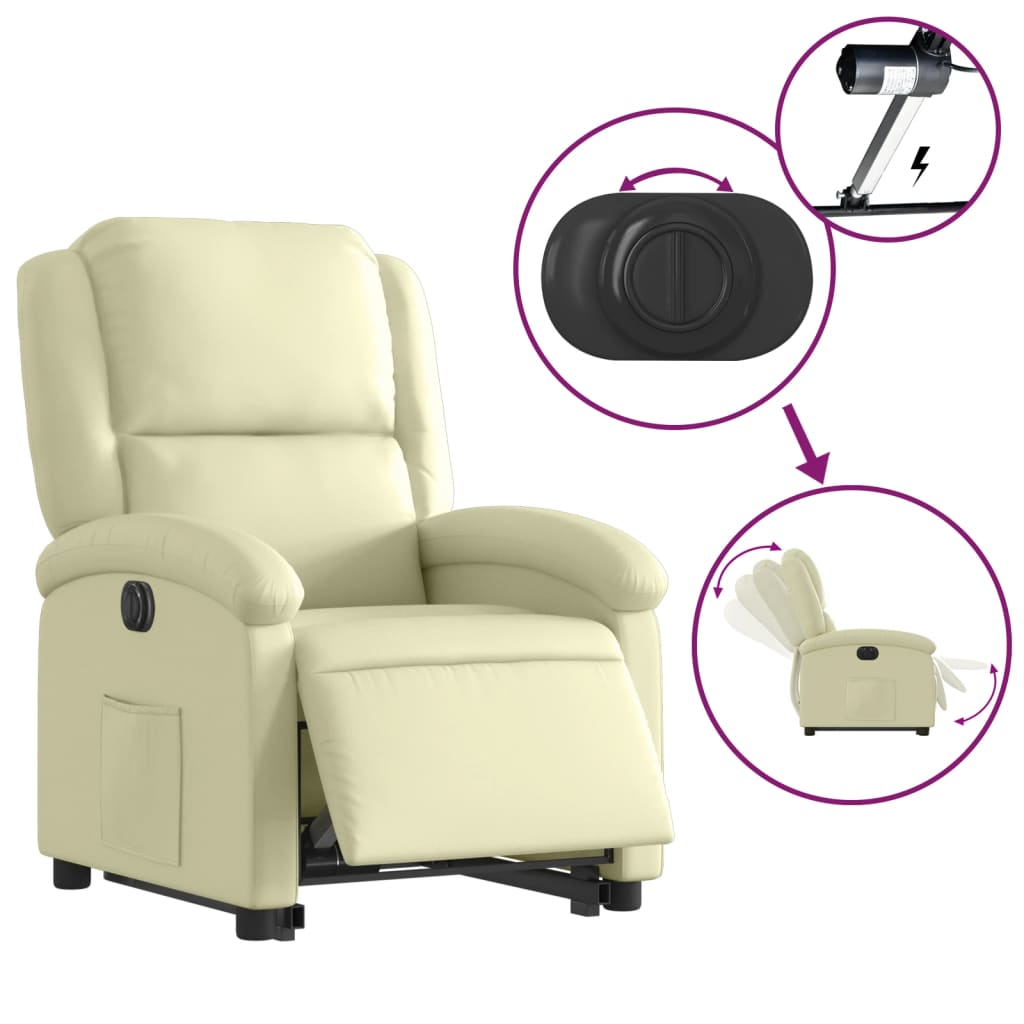 vidaXL Sillón reclinable eléctrico elevable cuero auténtico crema