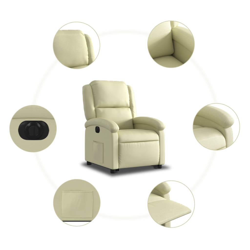 vidaXL Sillón reclinable eléctrico elevable cuero auténtico crema