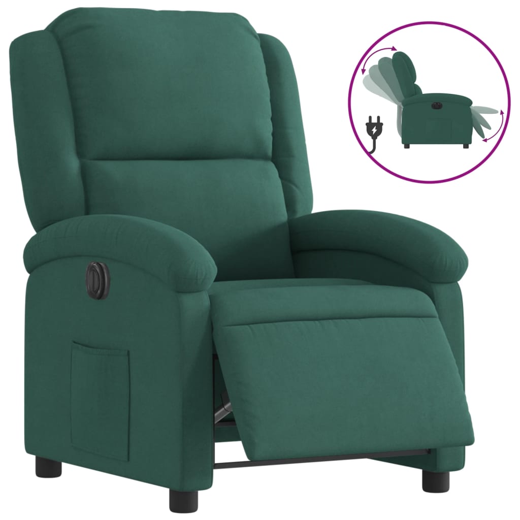 vidaXL Sillón reclinable eléctrico de terciopelo verde oscuro