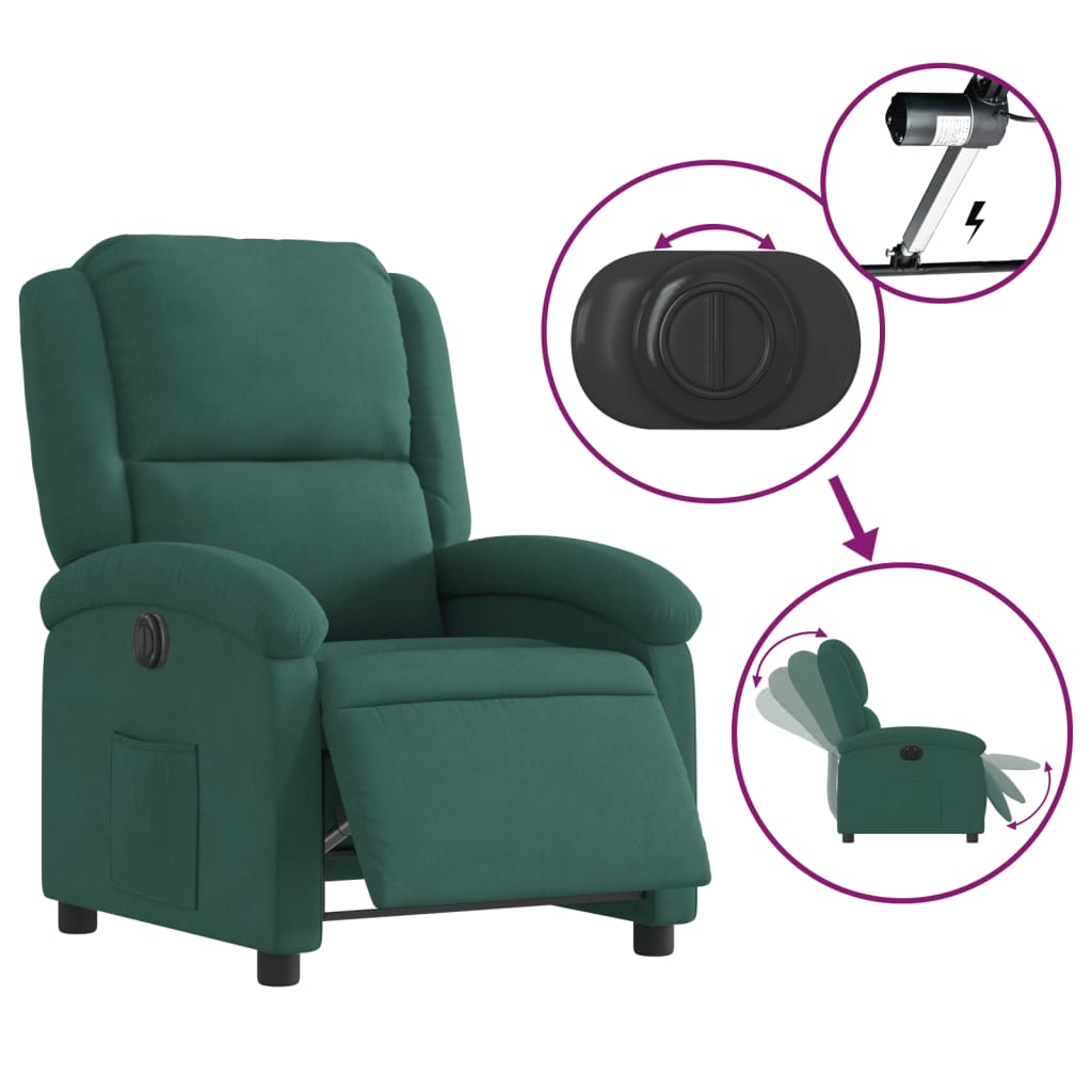 vidaXL Sillón reclinable eléctrico de terciopelo verde oscuro