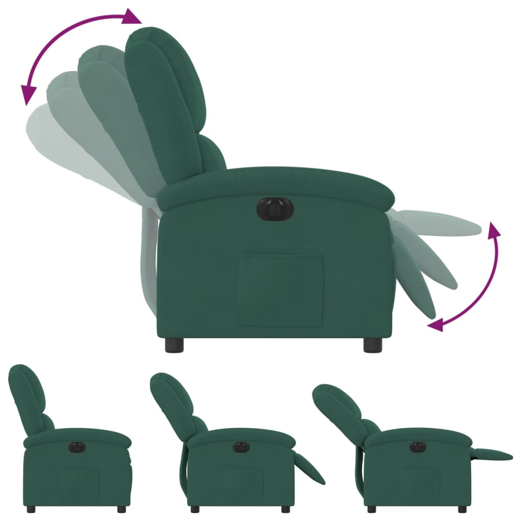 vidaXL Sillón reclinable eléctrico de terciopelo verde oscuro