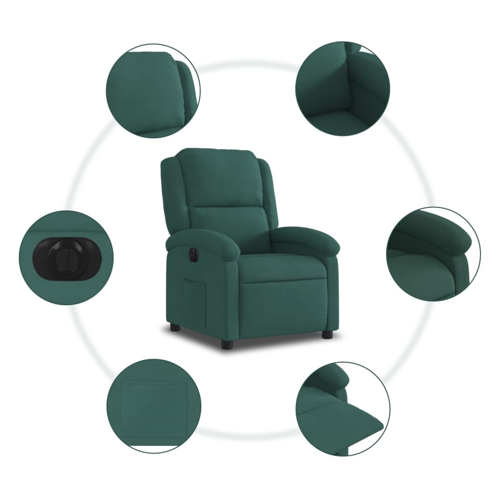 vidaXL Sillón reclinable eléctrico de terciopelo verde oscuro