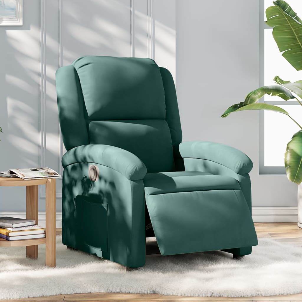 vidaXL Sillón reclinable eléctrico de terciopelo verde oscuro