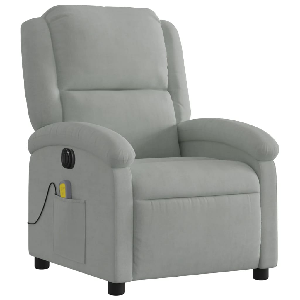 vidaXL Sillón reclinable de masaje eléctrico terciopelo gris claro