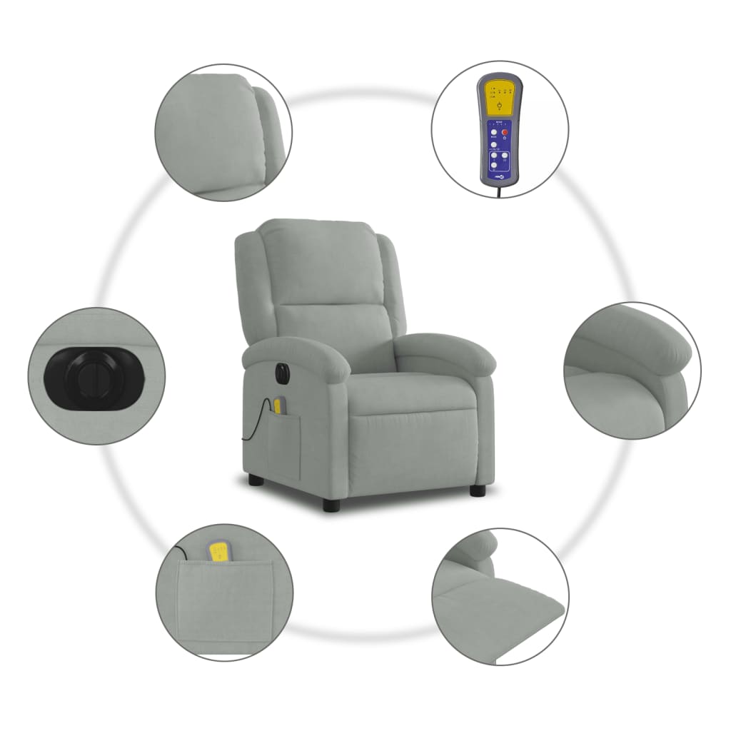 vidaXL Sillón reclinable de masaje eléctrico terciopelo gris claro