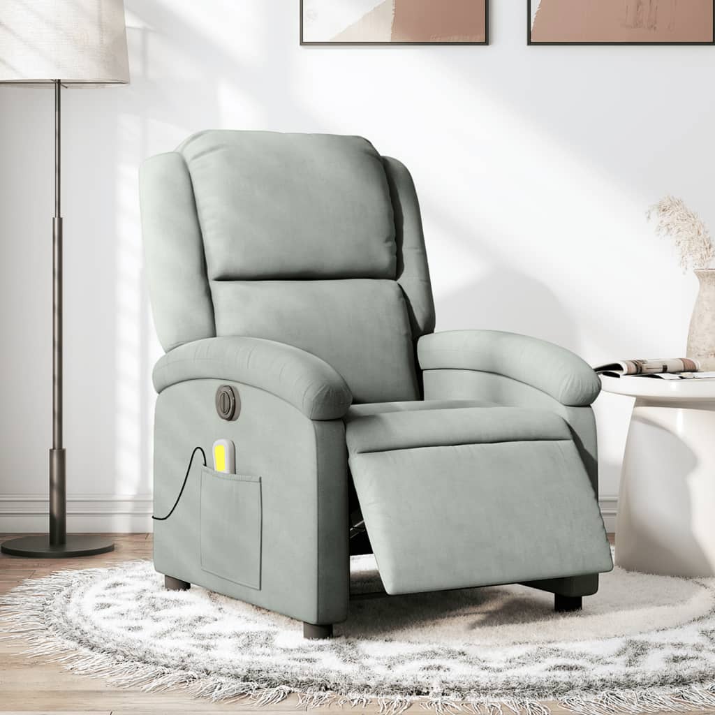 vidaXL Sillón reclinable de masaje eléctrico terciopelo gris claro