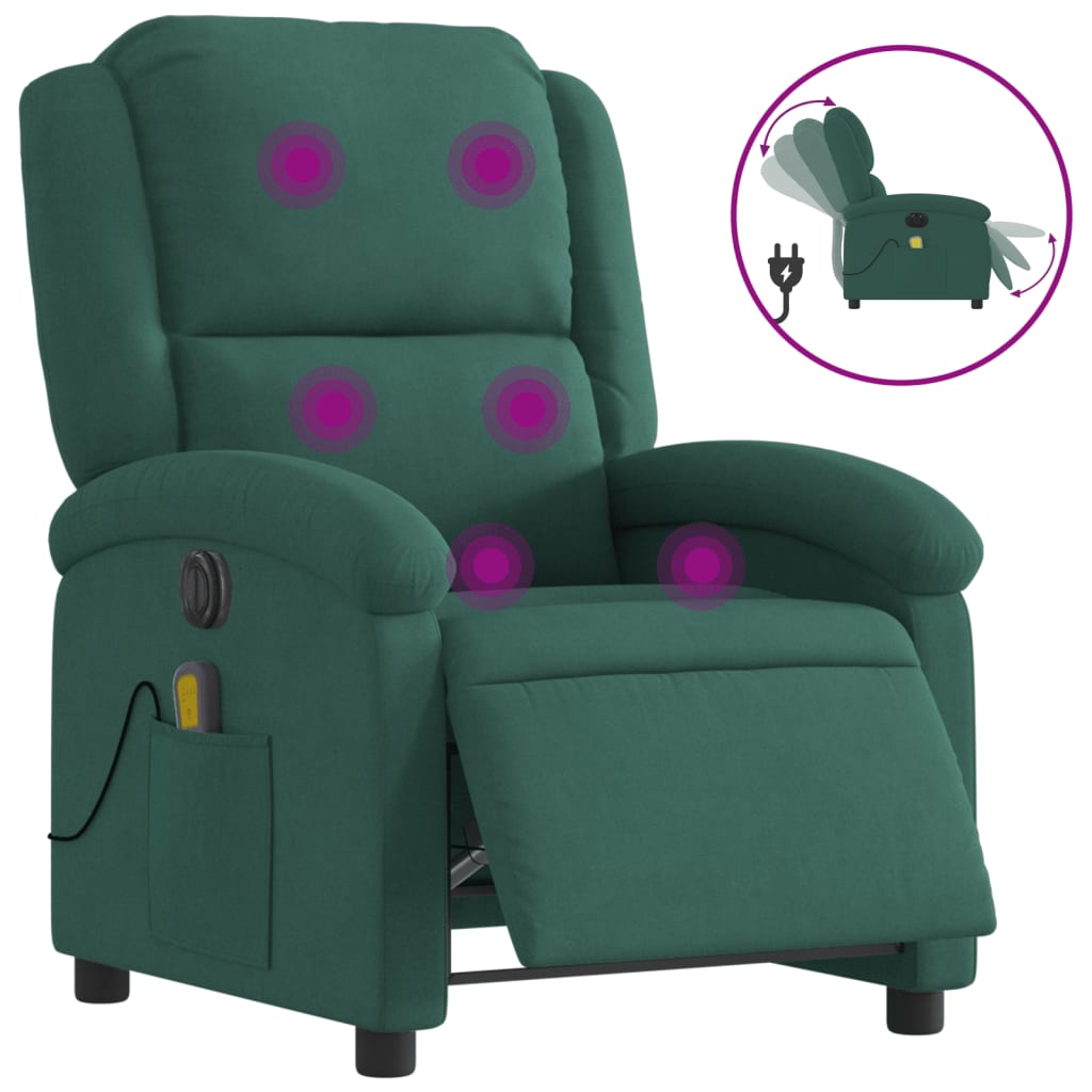 vidaXL Sillón reclinable de masaje eléctrico terciopelo verde oscuro