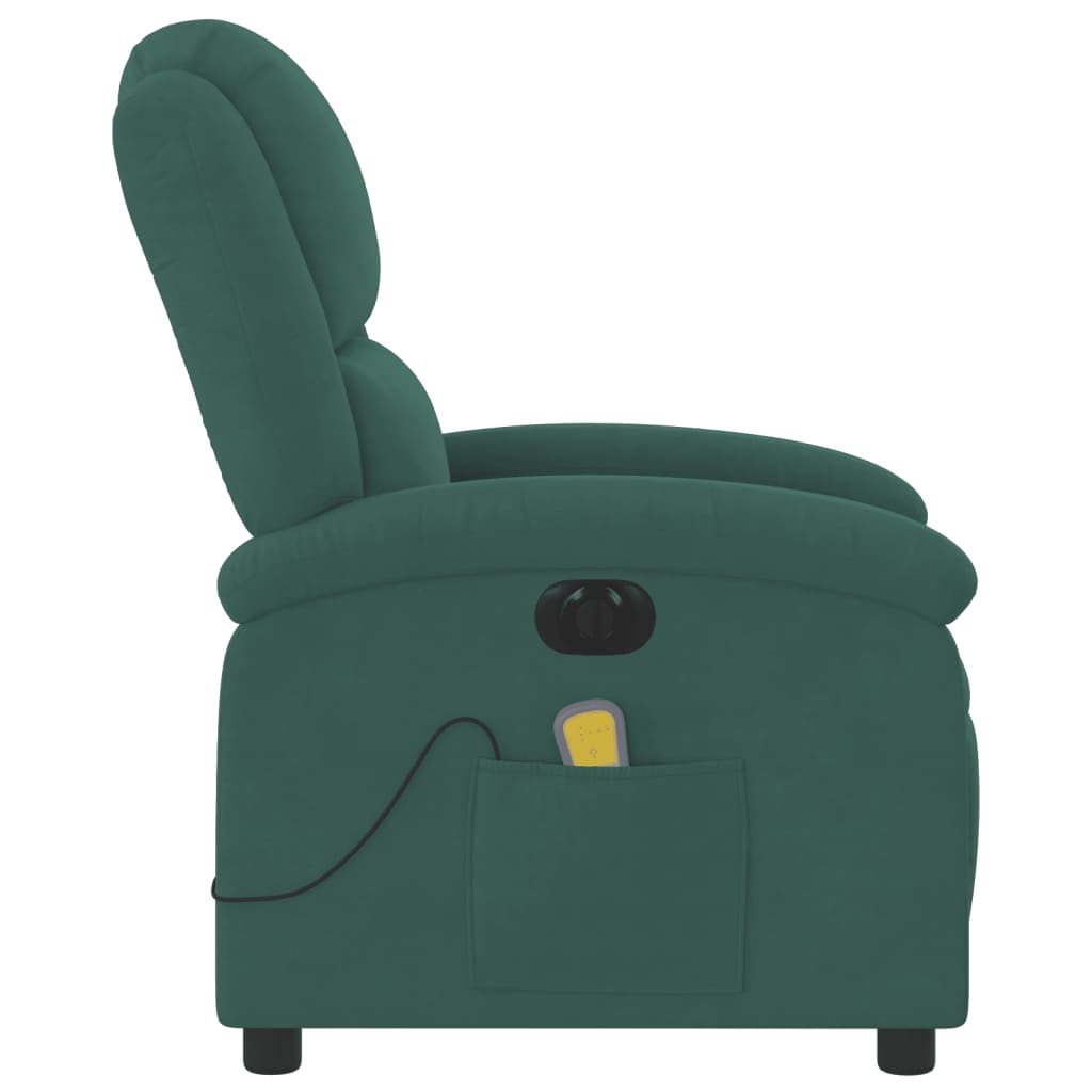 vidaXL Sillón reclinable de masaje eléctrico terciopelo verde oscuro