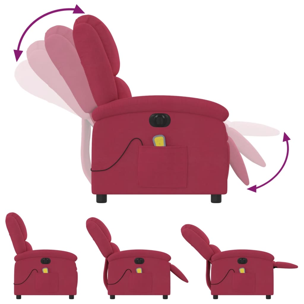 vidaXL Sillón reclinable de masaje eléctrico terciopelo rojo tinto