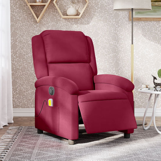 vidaXL Sillón reclinable de masaje eléctrico terciopelo rojo tinto