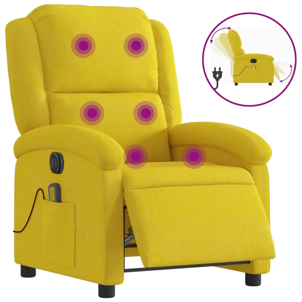 vidaXL Sillón reclinable de masaje eléctrico terciopelo amarillo