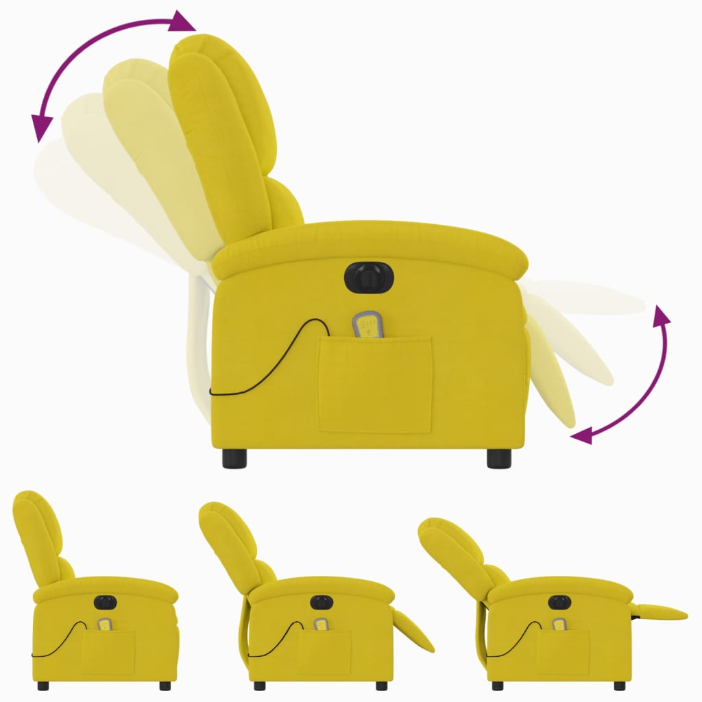 vidaXL Sillón reclinable de masaje eléctrico terciopelo amarillo