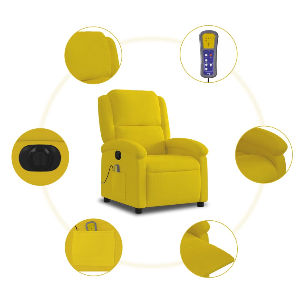 vidaXL Sillón reclinable de masaje eléctrico terciopelo amarillo