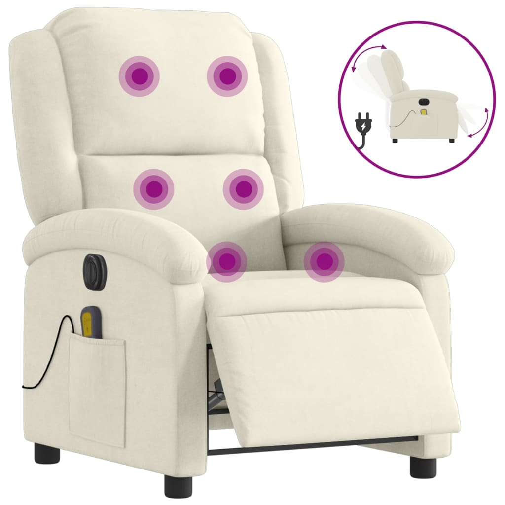 vidaXL Sillón reclinable de masaje eléctrico terciopelo color crema