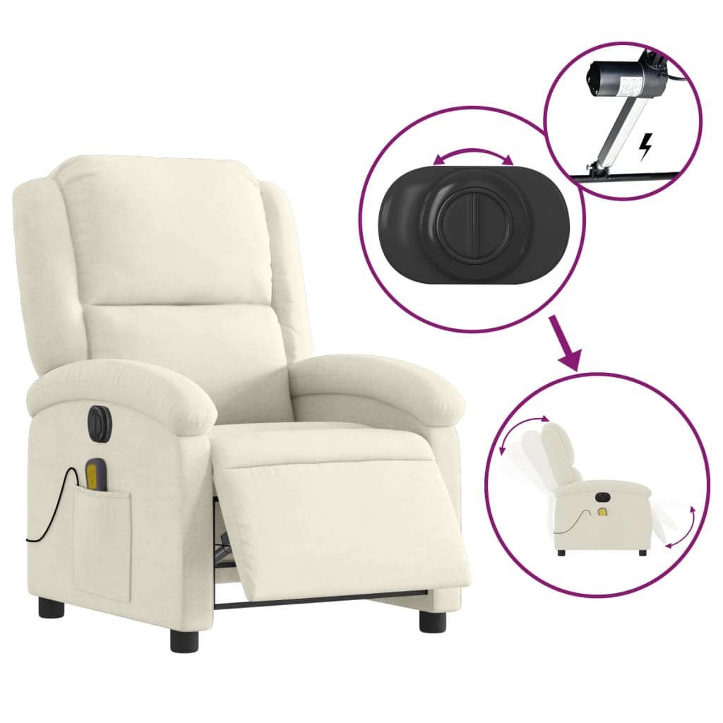 vidaXL Sillón reclinable de masaje eléctrico terciopelo color crema