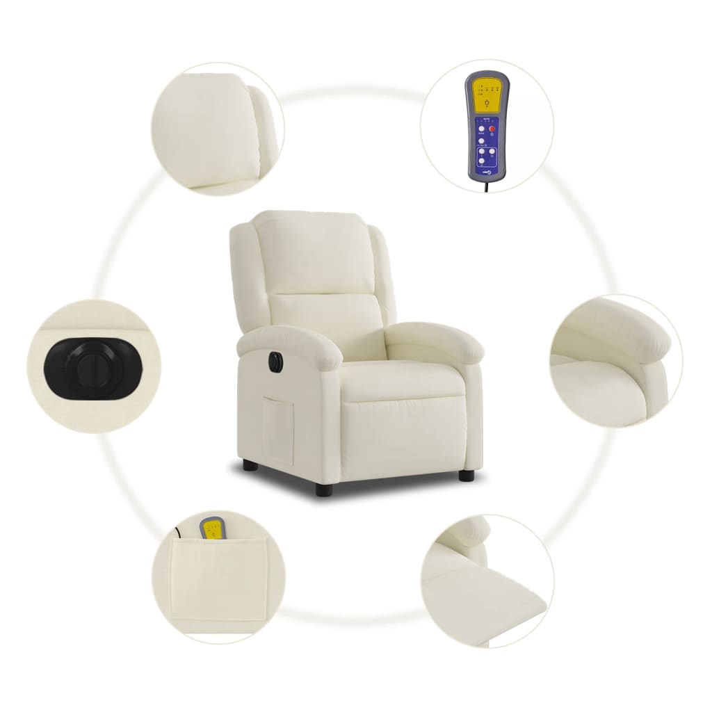 vidaXL Sillón reclinable de masaje eléctrico terciopelo color crema