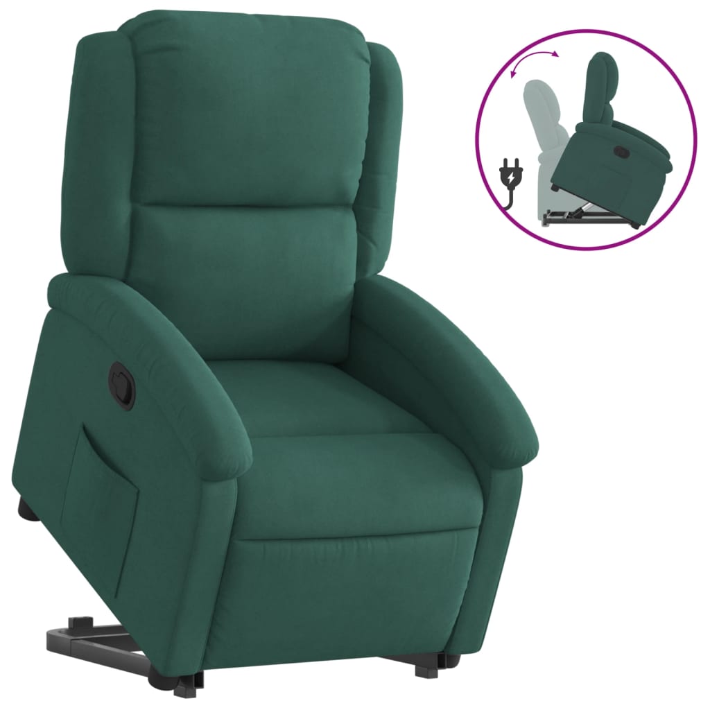 vidaXL Sillón reclinable elevable terciopelo verde oscuro