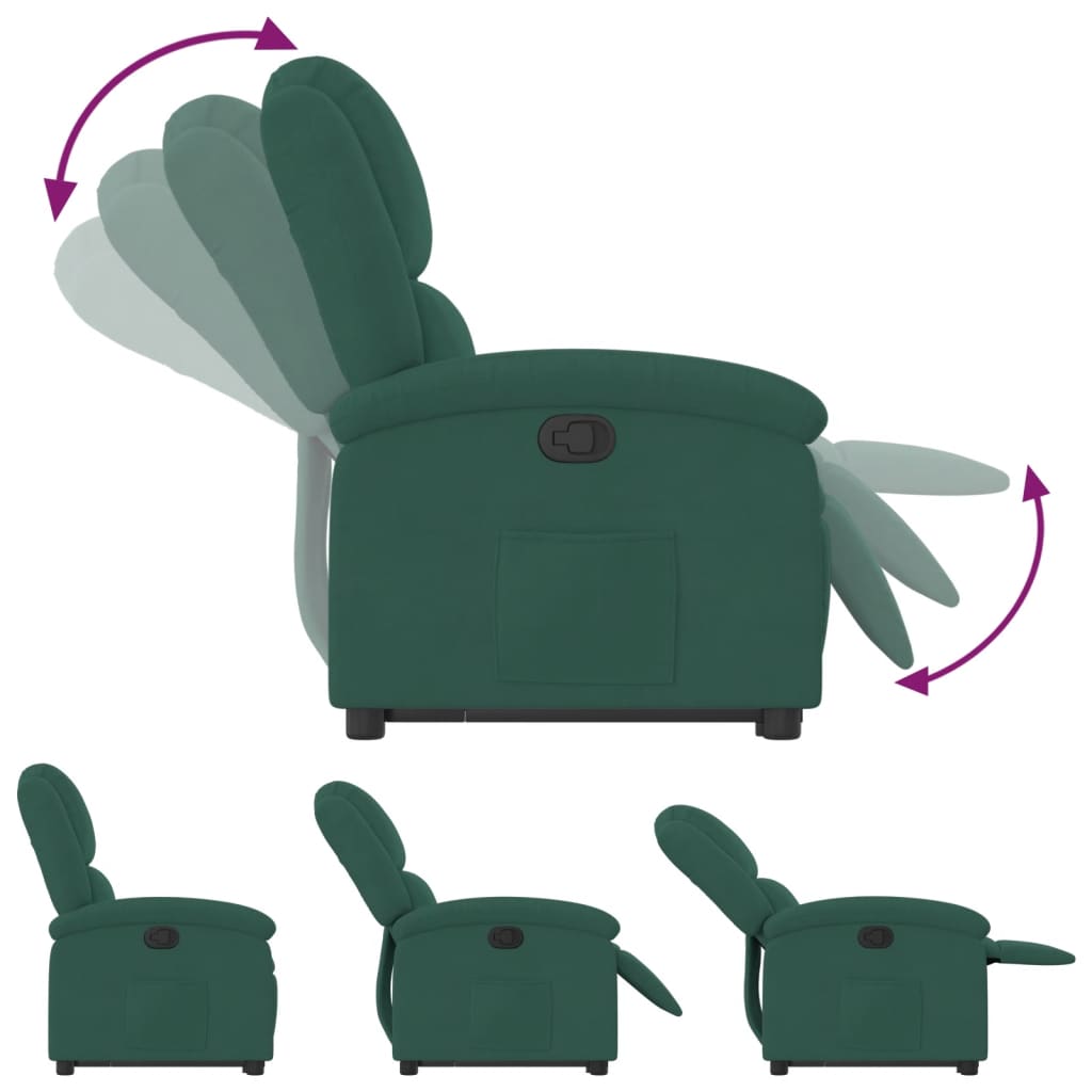 vidaXL Sillón reclinable elevable terciopelo verde oscuro