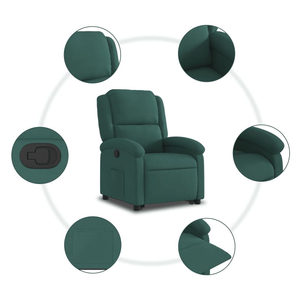 vidaXL Sillón reclinable elevable terciopelo verde oscuro