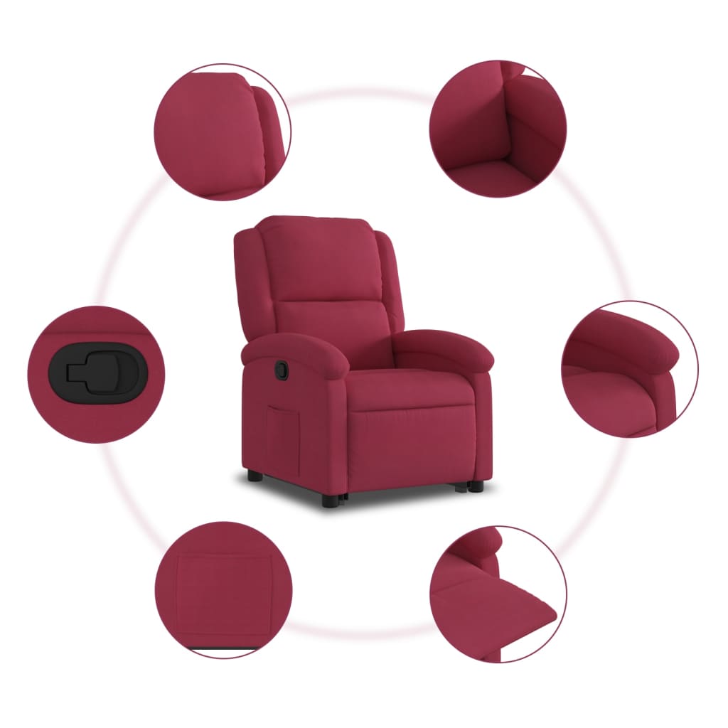 vidaXL Sillón reclinable elevable terciopelo rojo tinto