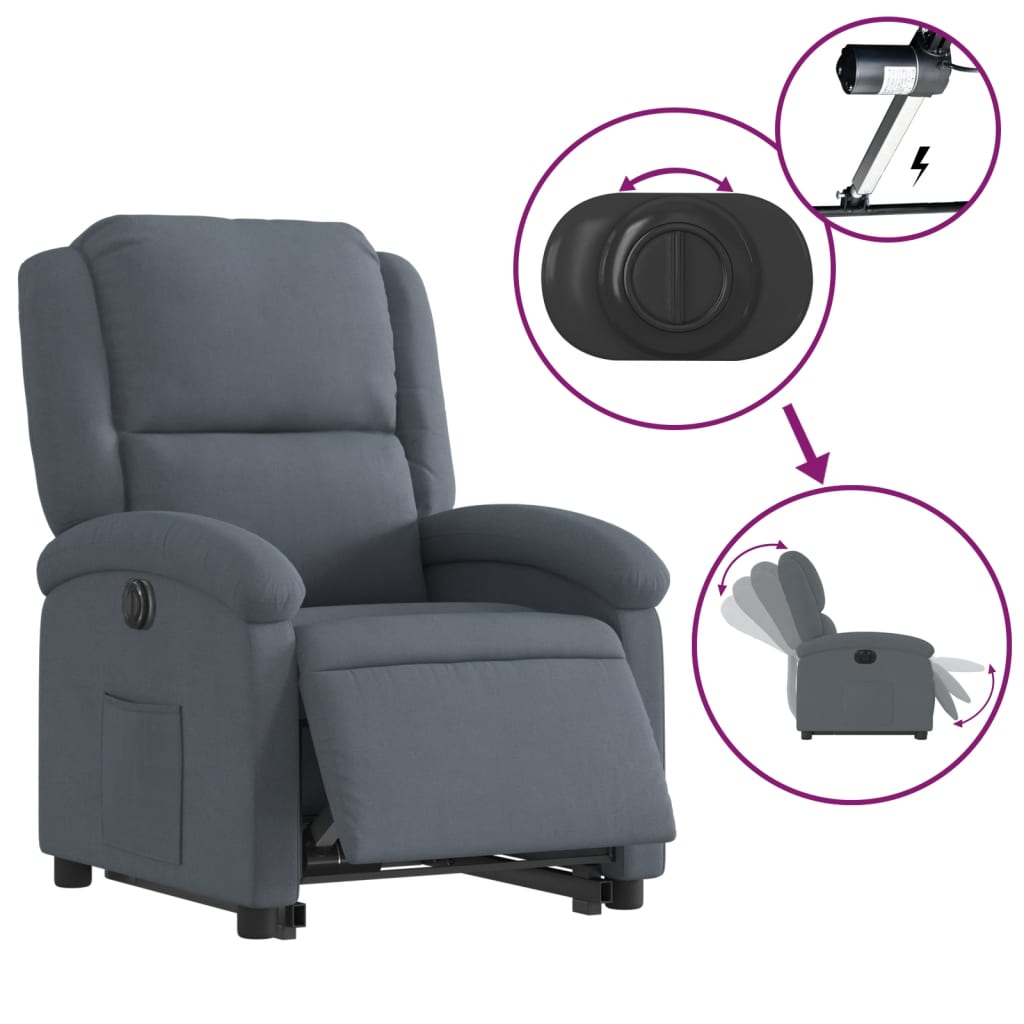 vidaXL Sillón eléctrico reclinable elevable de terciopelo gris oscuro