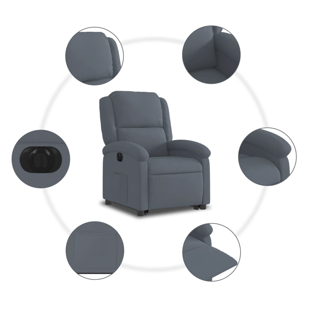 vidaXL Sillón eléctrico reclinable elevable de terciopelo gris oscuro