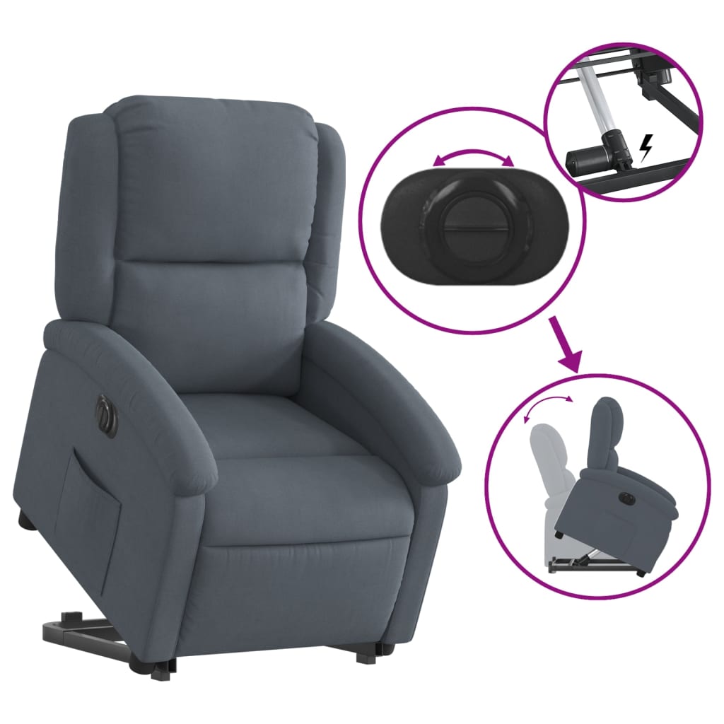 vidaXL Sillón eléctrico reclinable elevable de terciopelo gris oscuro