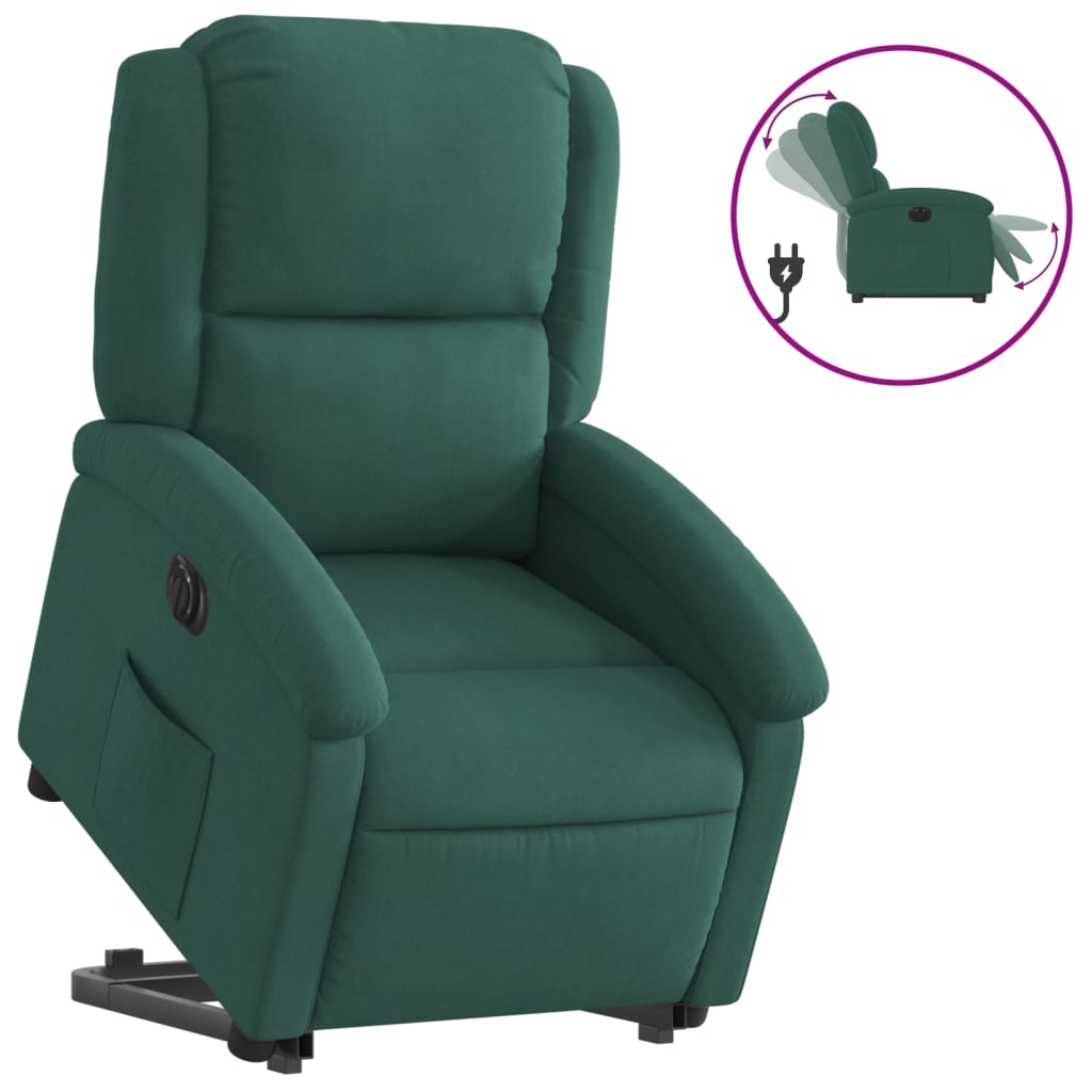 vidaXL Sillón eléctrico reclinable elevable de terciopelo verde oscuro