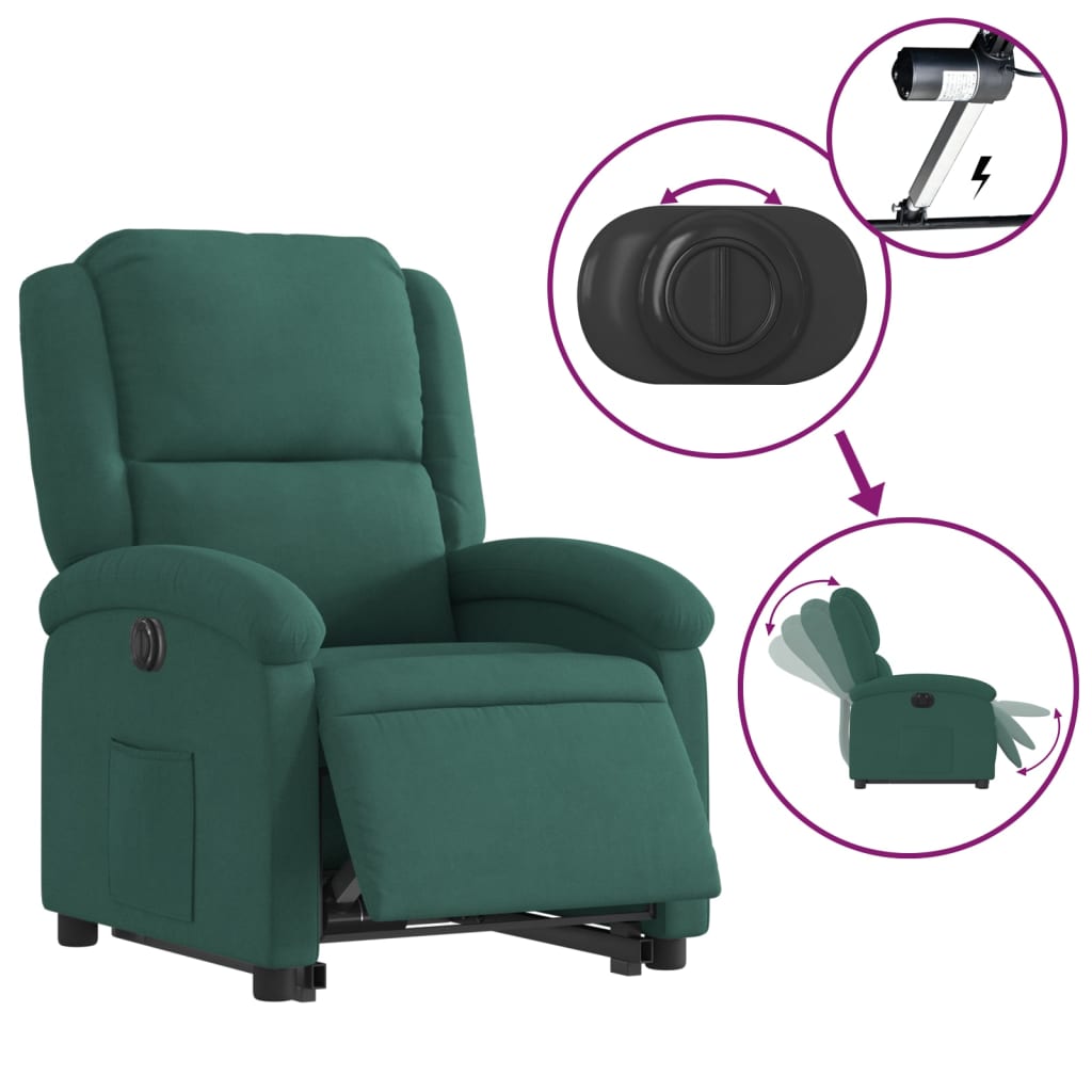 vidaXL Sillón eléctrico reclinable elevable de terciopelo verde oscuro