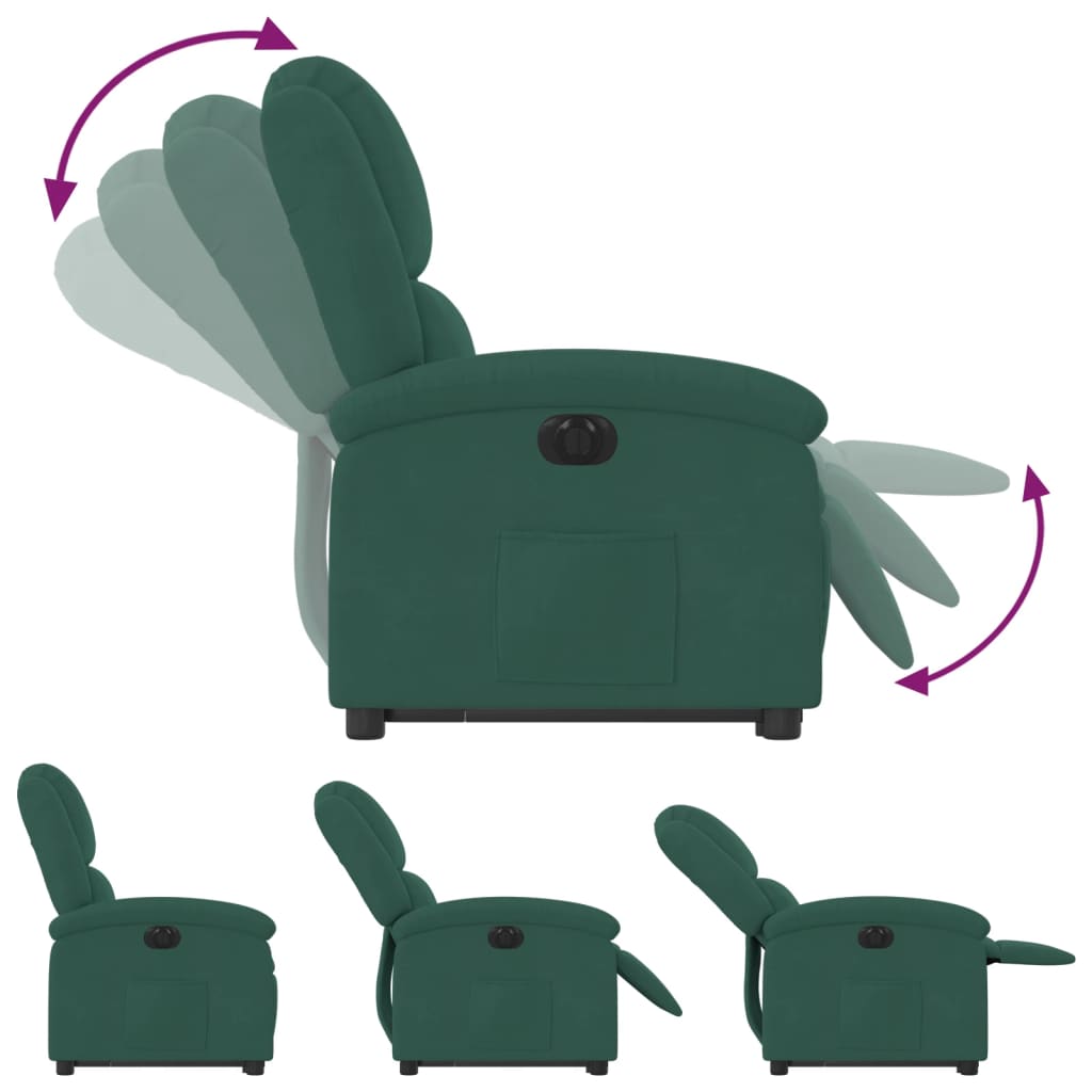 vidaXL Sillón eléctrico reclinable elevable de terciopelo verde oscuro