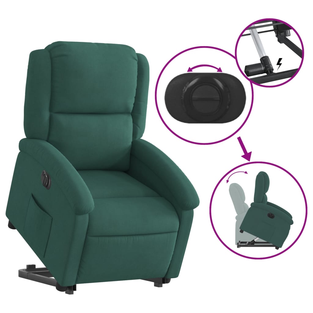 vidaXL Sillón eléctrico reclinable elevable de terciopelo verde oscuro