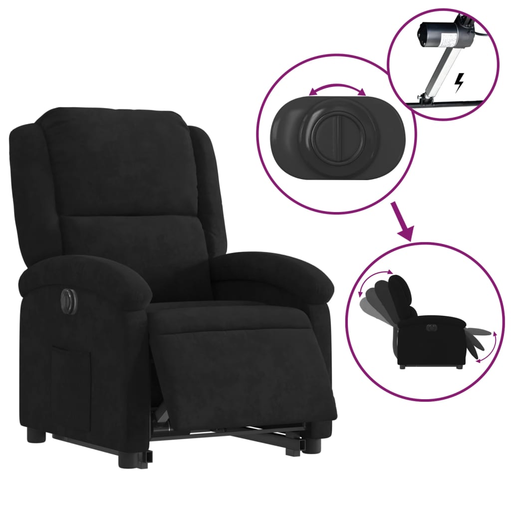 vidaXL Sillón eléctrico reclinable elevable de terciopelo negro