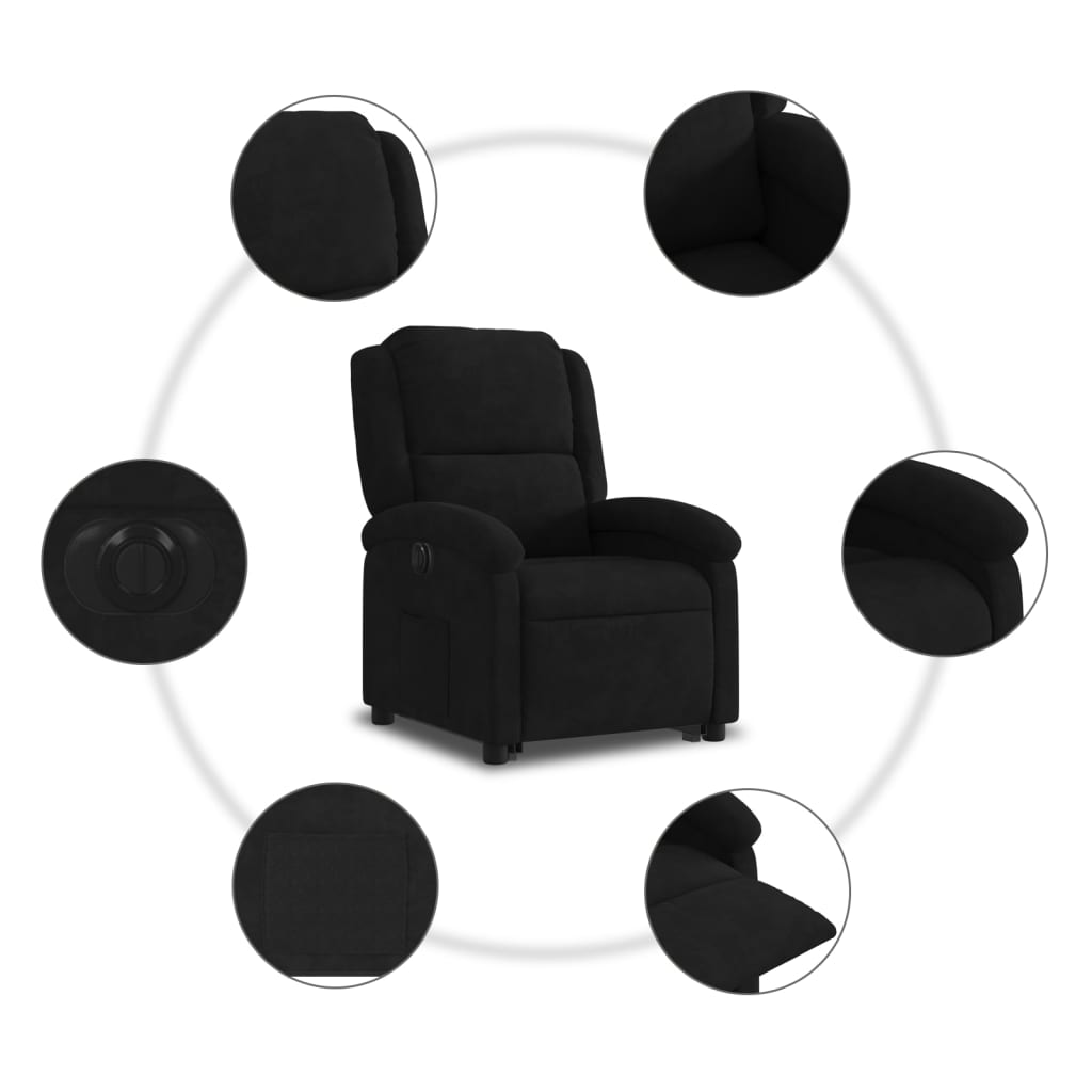 vidaXL Sillón eléctrico reclinable elevable de terciopelo negro