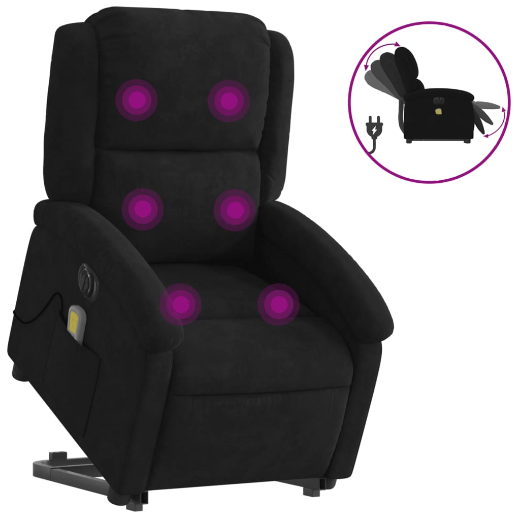 vidaXL Sillón de masaje reclinable elevable terciopelo negro