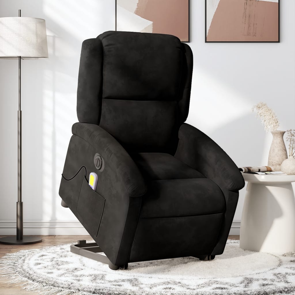 vidaXL Sillón de masaje reclinable elevable terciopelo negro