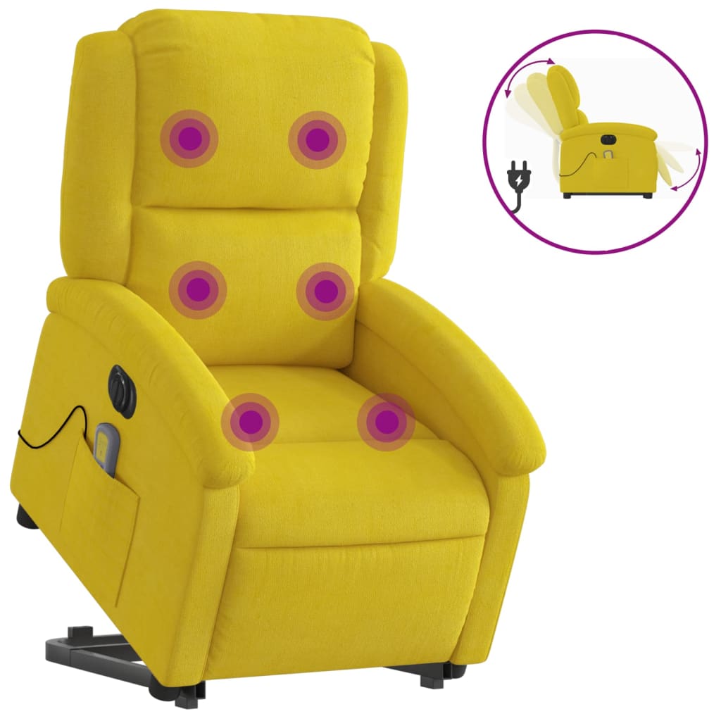 vidaXL Sillón reclinable masaje eléctrico elevable terciopelo amarillo