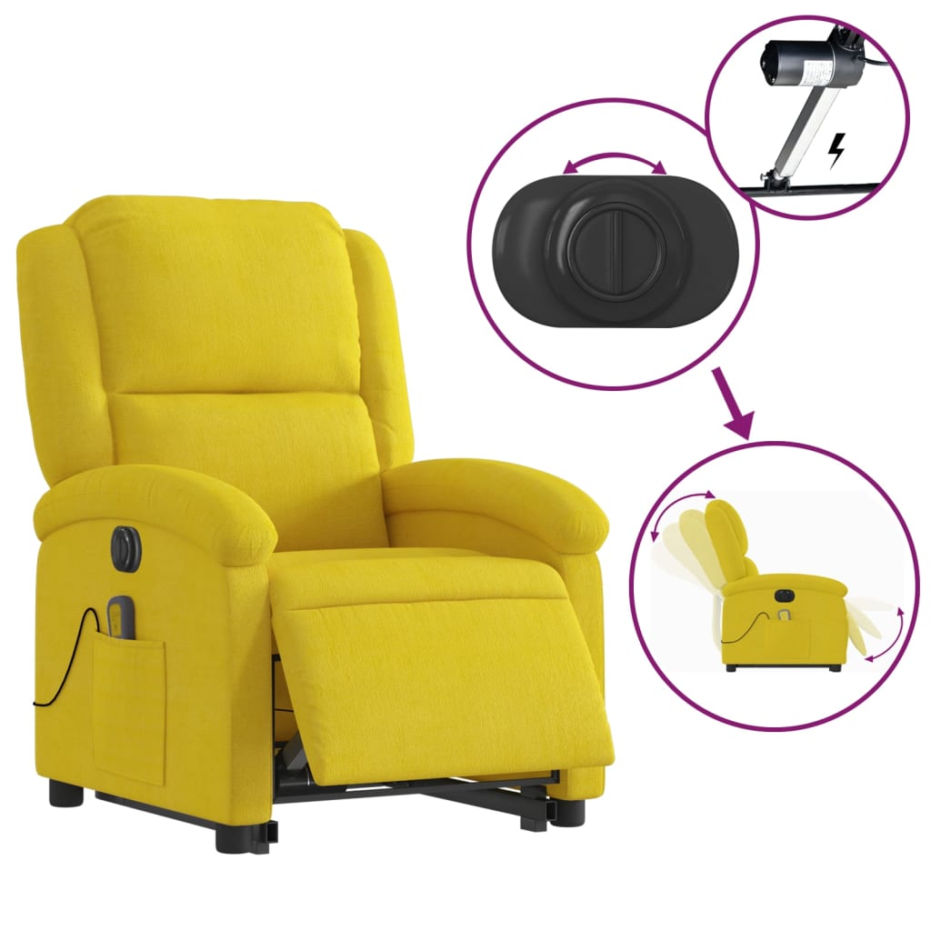 vidaXL Sillón reclinable masaje eléctrico elevable terciopelo amarillo