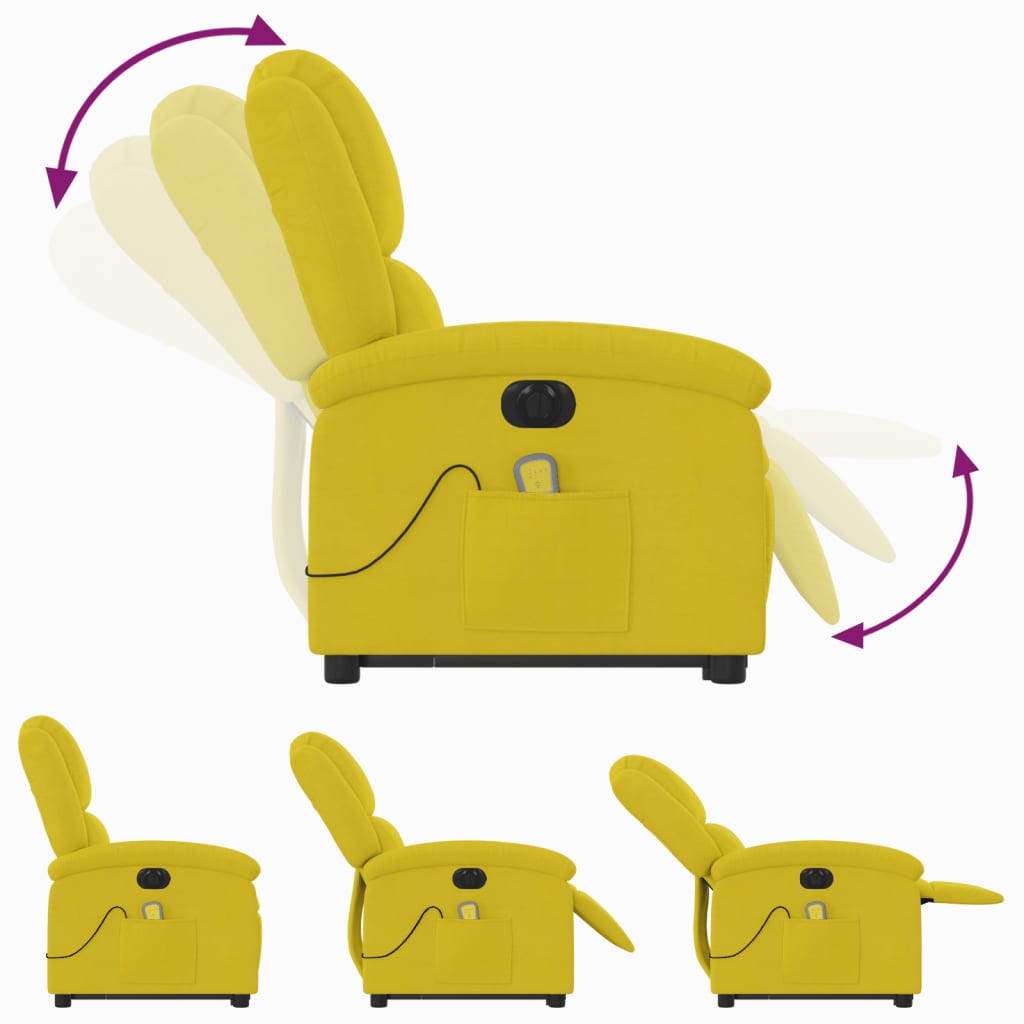 vidaXL Sillón reclinable masaje eléctrico elevable terciopelo amarillo