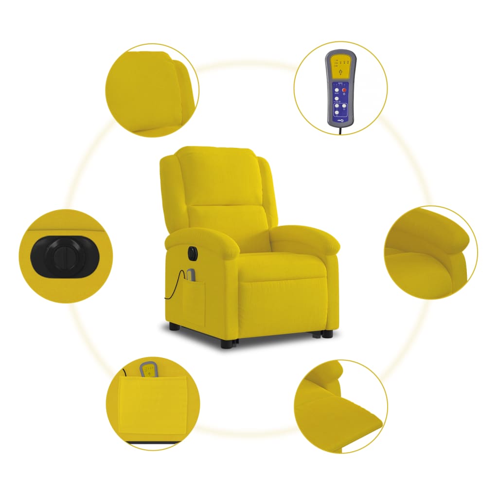 vidaXL Sillón reclinable masaje eléctrico elevable terciopelo amarillo