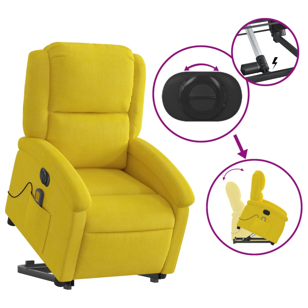 vidaXL Sillón reclinable masaje eléctrico elevable terciopelo amarillo