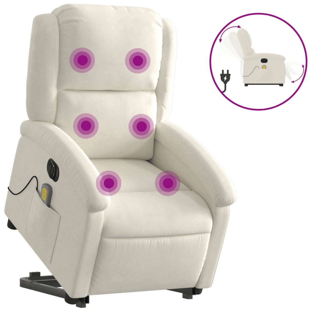 vidaXL Sillón reclinable de masaje eléctrico elevable terciopelo crema