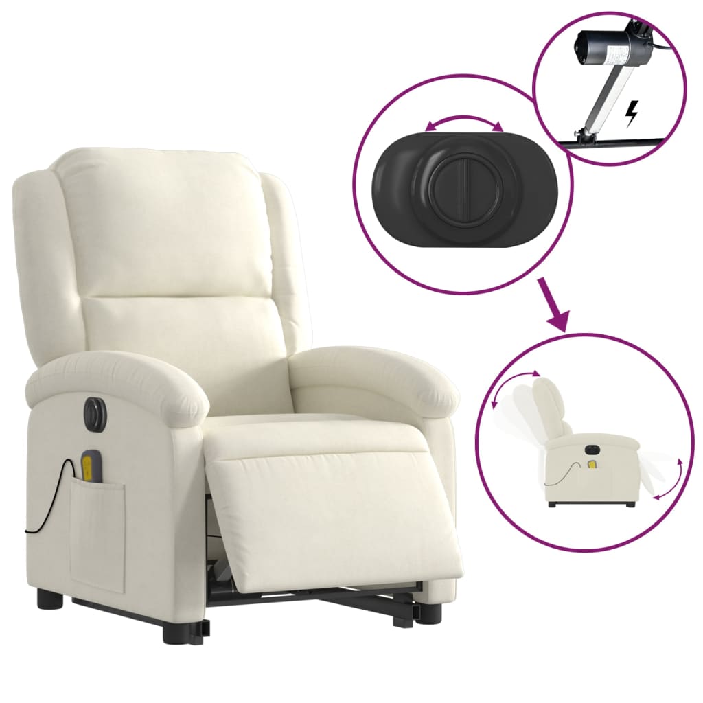 vidaXL Sillón reclinable de masaje eléctrico elevable terciopelo crema