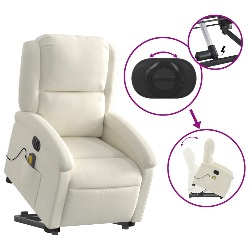 vidaXL Sillón reclinable de masaje eléctrico elevable terciopelo crema