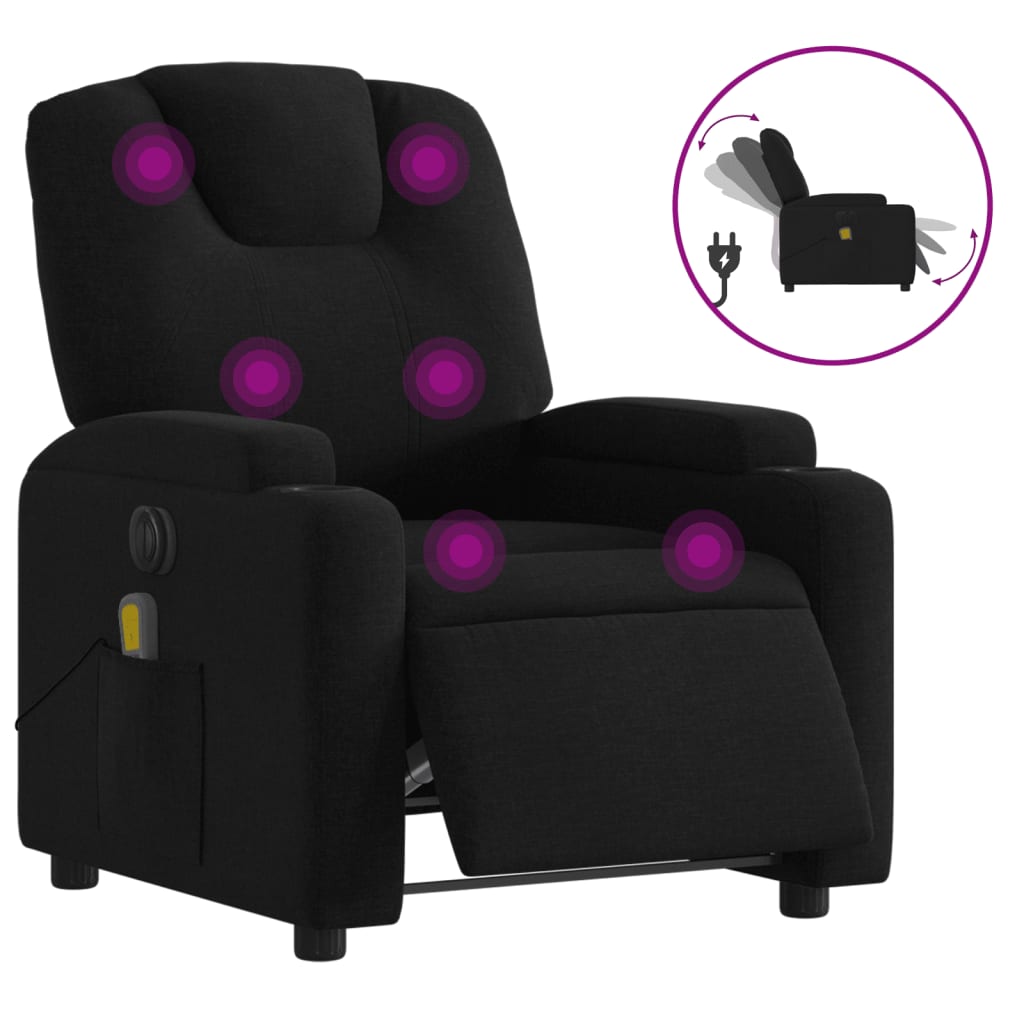 vidaXL Sillón reclinable de masaje eléctrico tela negro